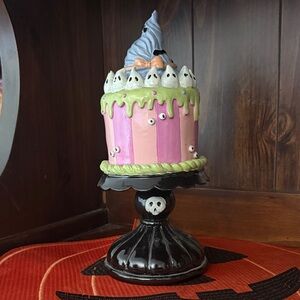 Ghoulish Pastel Pink and Purple Ghost Cake Figurine Party Decor